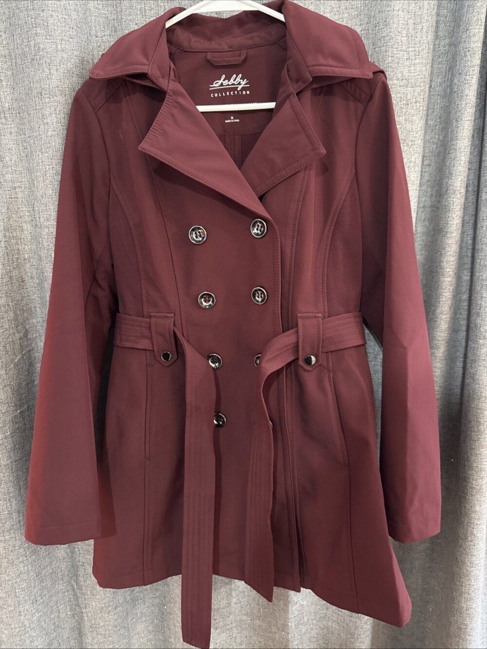 New Sebby Collection Women's Belted Double Breasted SoftShell Trench Coat Size M